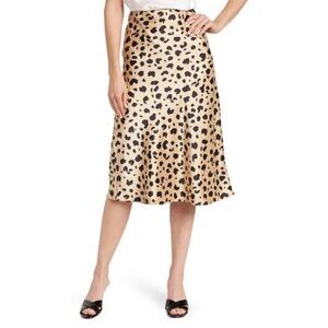 Women’s Cheetah Print Satin Pull-On Midi Skirt XL Tan Black
